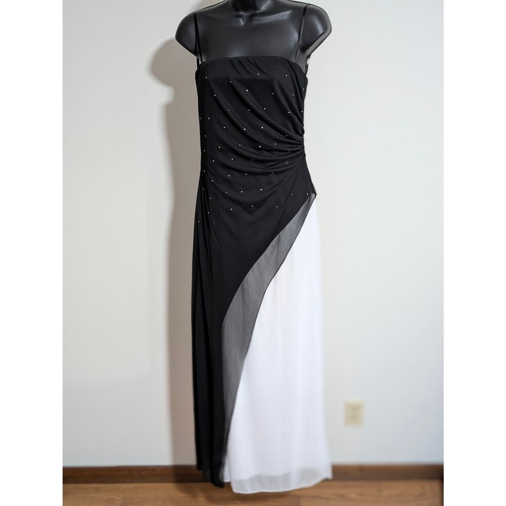 B.Smart Black White Y2K Strapless Evening Dance Formal Prom Dress 9 10 Medium